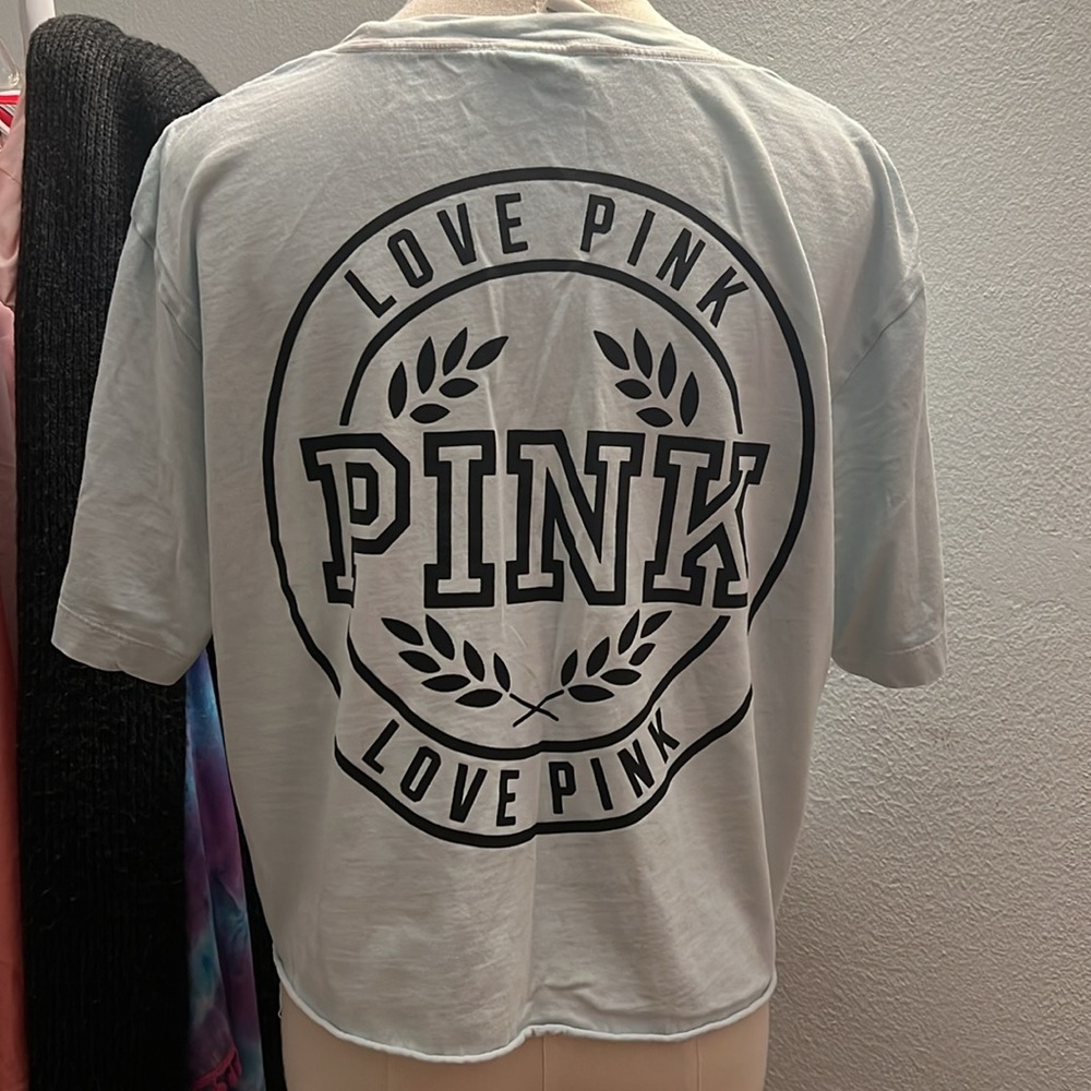 PINK Teal Cropped T-Shirt